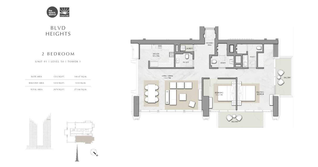 2 Bedroom Unit 01, Tower 1, Size 2674 sq ft